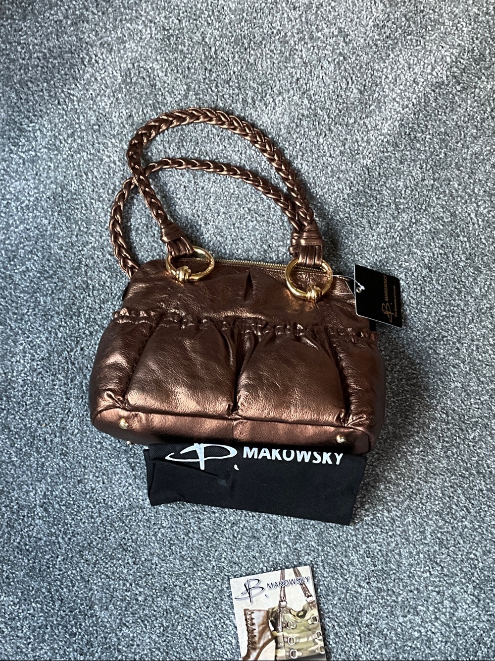 b. makowsky Metallic Bronze Braided-Handle Shoulder Bag with Gold Hardware - Picture 3 of 4